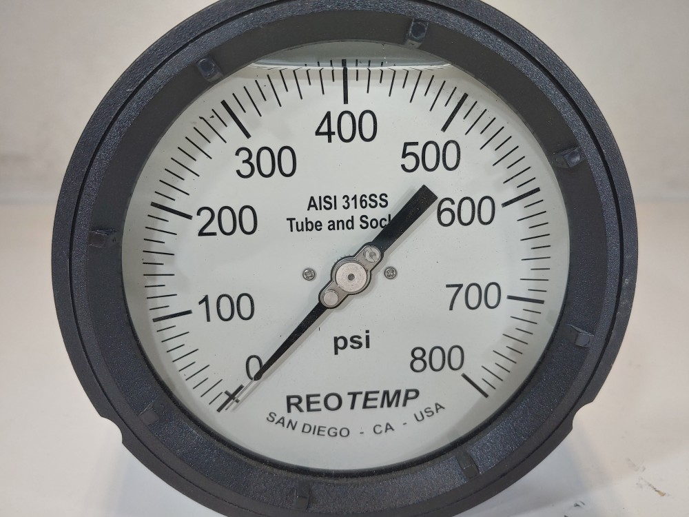 Reotemp 4.5" Dial 0-800 PSI Range Process Gauge , Back 1/2" NPT Mount 