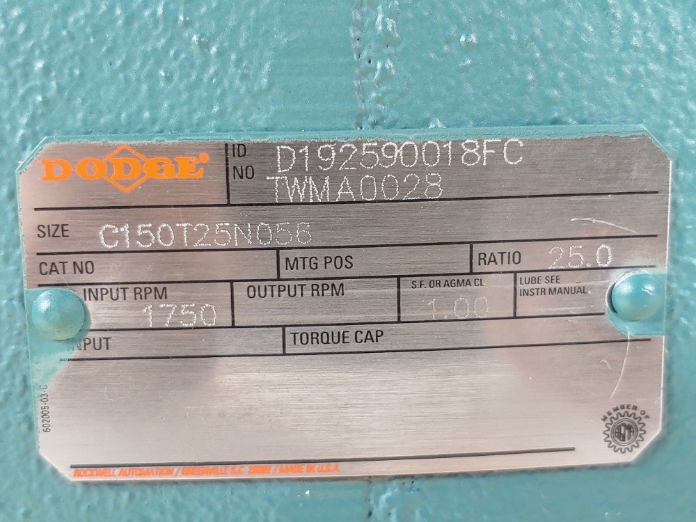Dodge Gearbox  C150T25N056 Ratio: 25.0