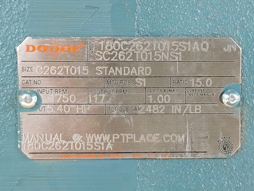 Dodge Worm Gear Reducer C262T015 Ratio: 15.0