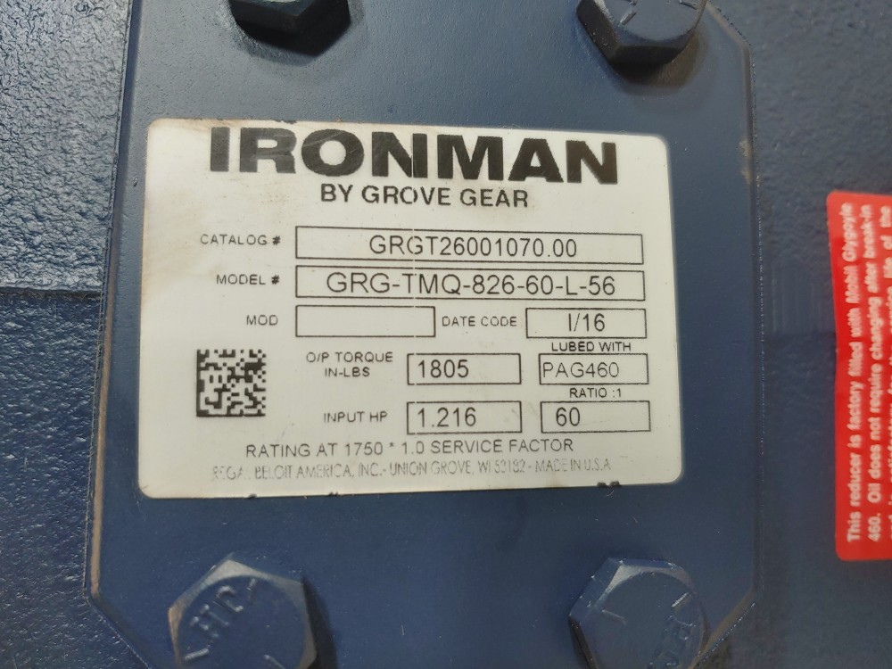 Grove Ironman Worm Reducing Gearbox GRG-TMQ-826-60-L-56 Ratio: 60:1