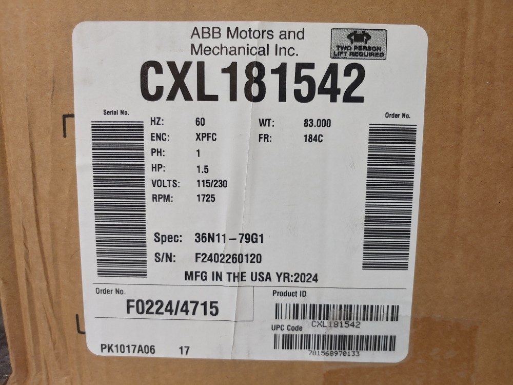 Baldor ABB 1.5 HP Explosion Proof Motor 1725 RPM CXL181542