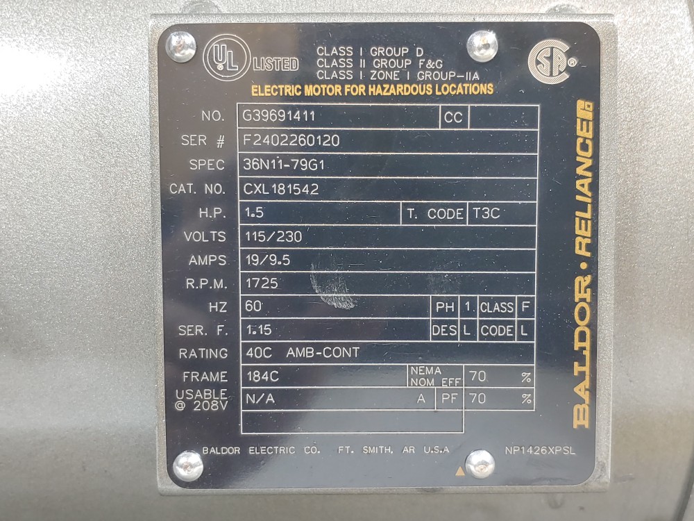 Baldor ABB 1.5 HP Explosion Proof Motor 1725 RPM CXL181542