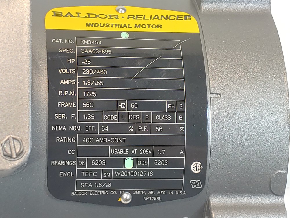 Baldor .25HP 1725 RPM Electric Motor KM3454