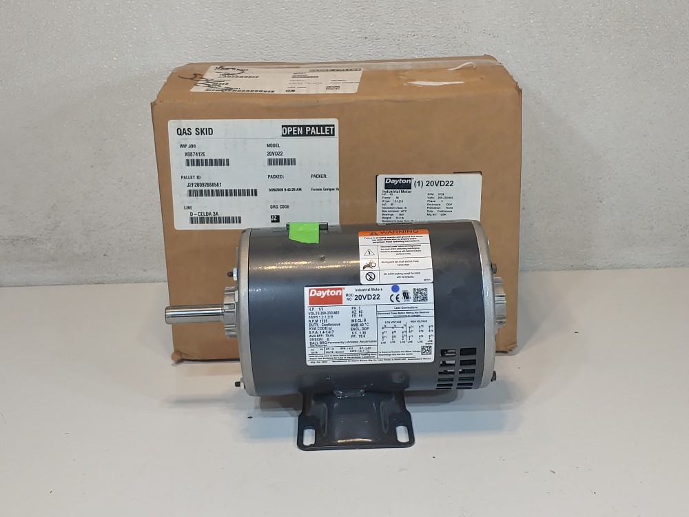 Dayton 1/3 HP 3 Phase General Purpose Motor, Model: 20VD22