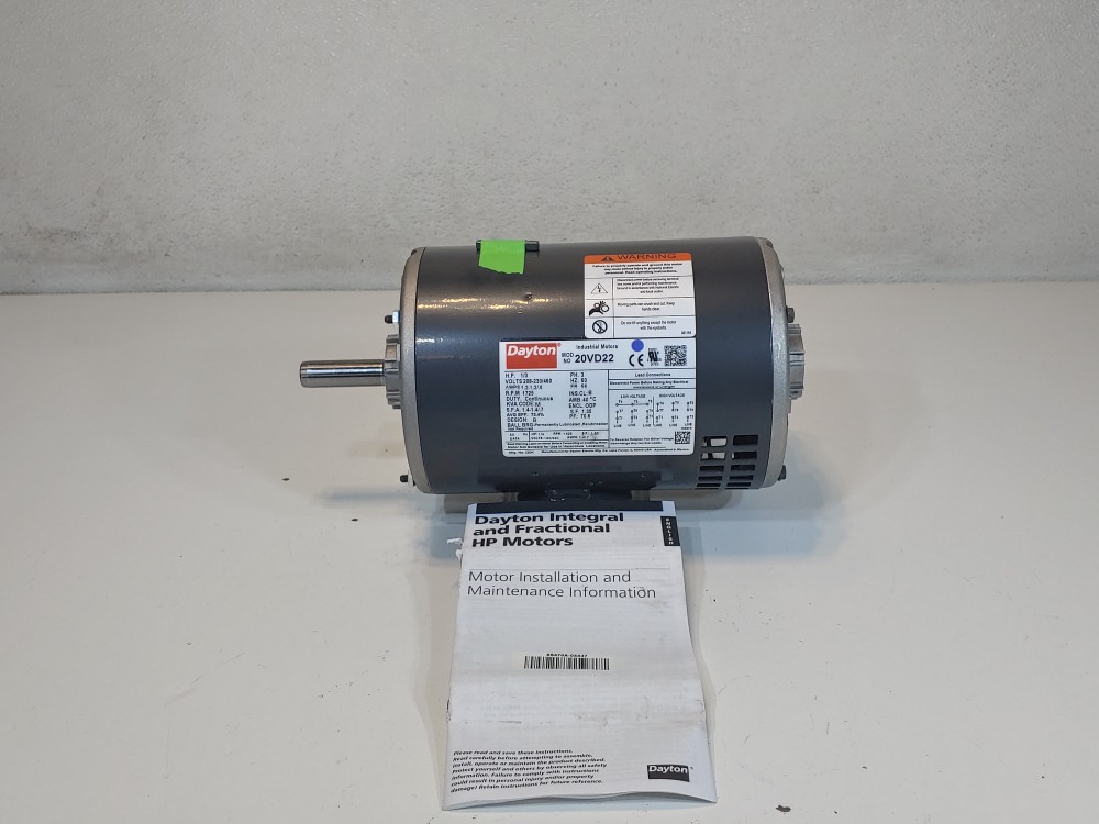 Dayton 1/3 HP 3 Phase General Purpose Motor, Model: 20VD22