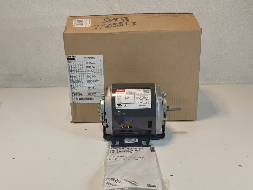Dayton Belt Drive Fan & Blower Motor HP1/6, RPM 1725, PN: 3K613BG