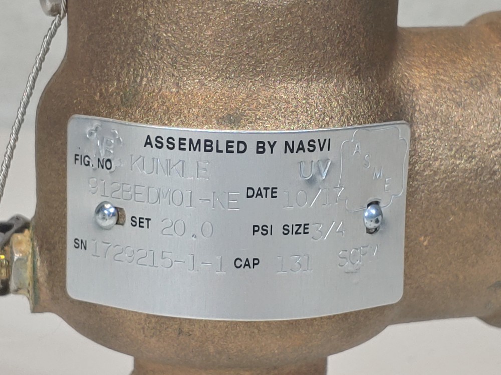 Kunkle 3/4" NPT Safety Relief Valve Model#: 912BEDMOI-KE