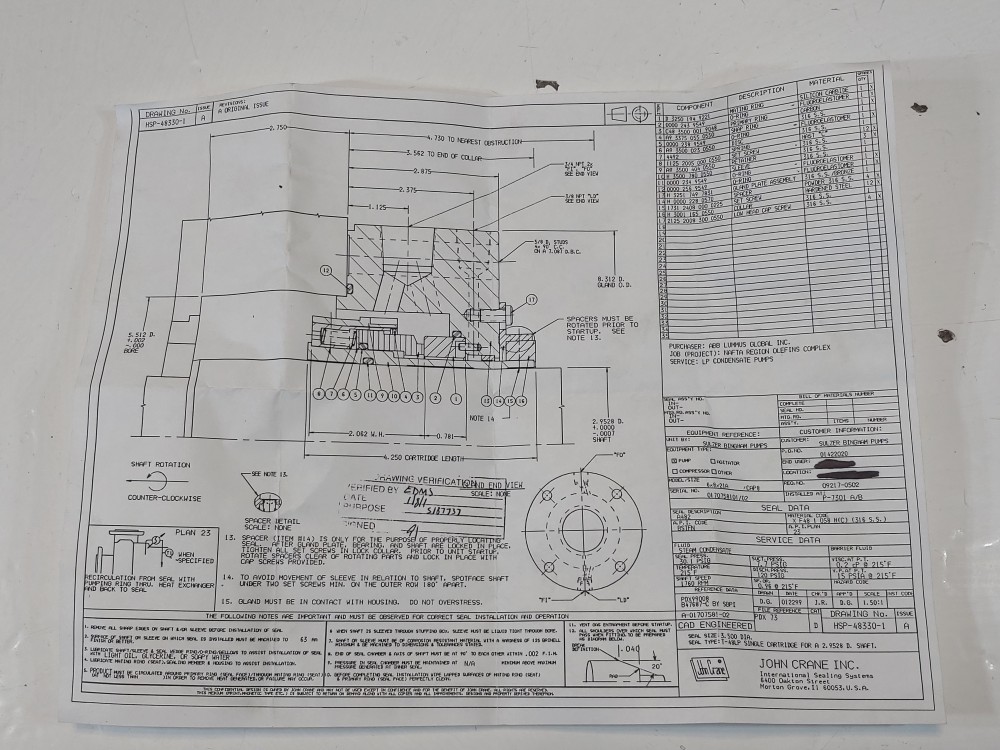 John Crane HSP48330-1 Mechanical Seal Size: 3.500