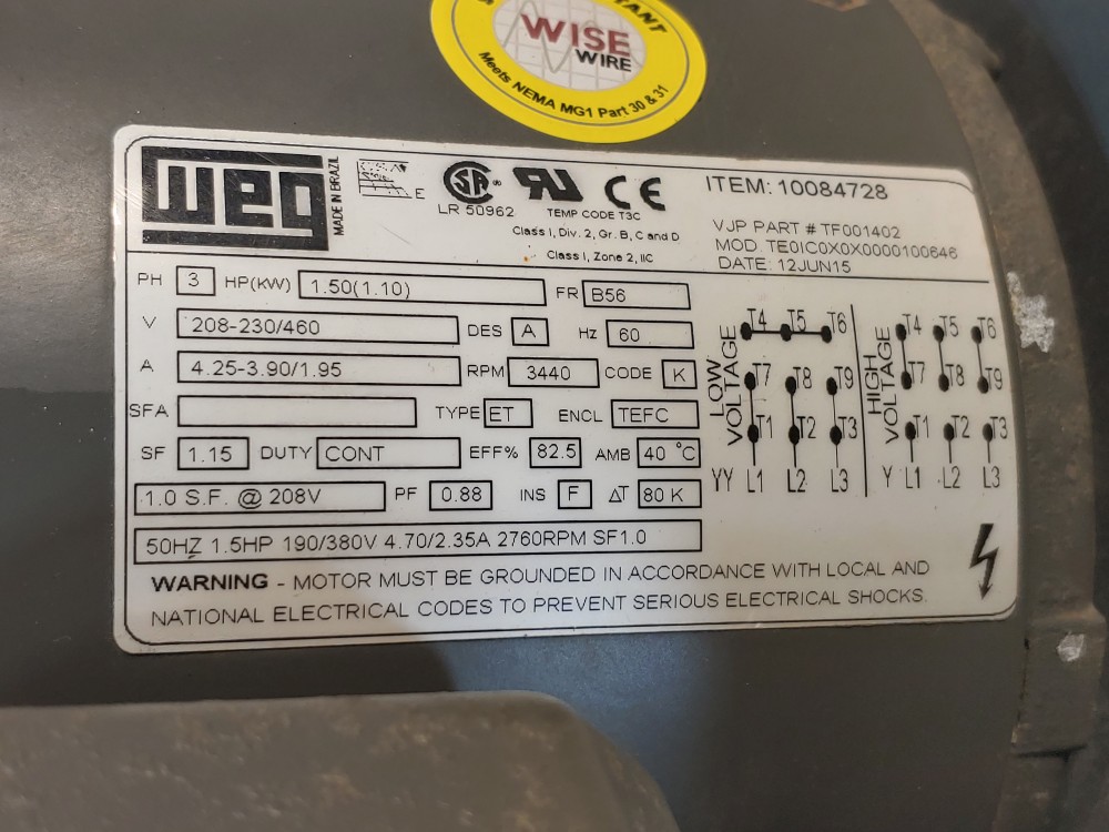 CFM C2-PRD-11  Blower 1-1/2HP (kw/1.10) 3440 RPM