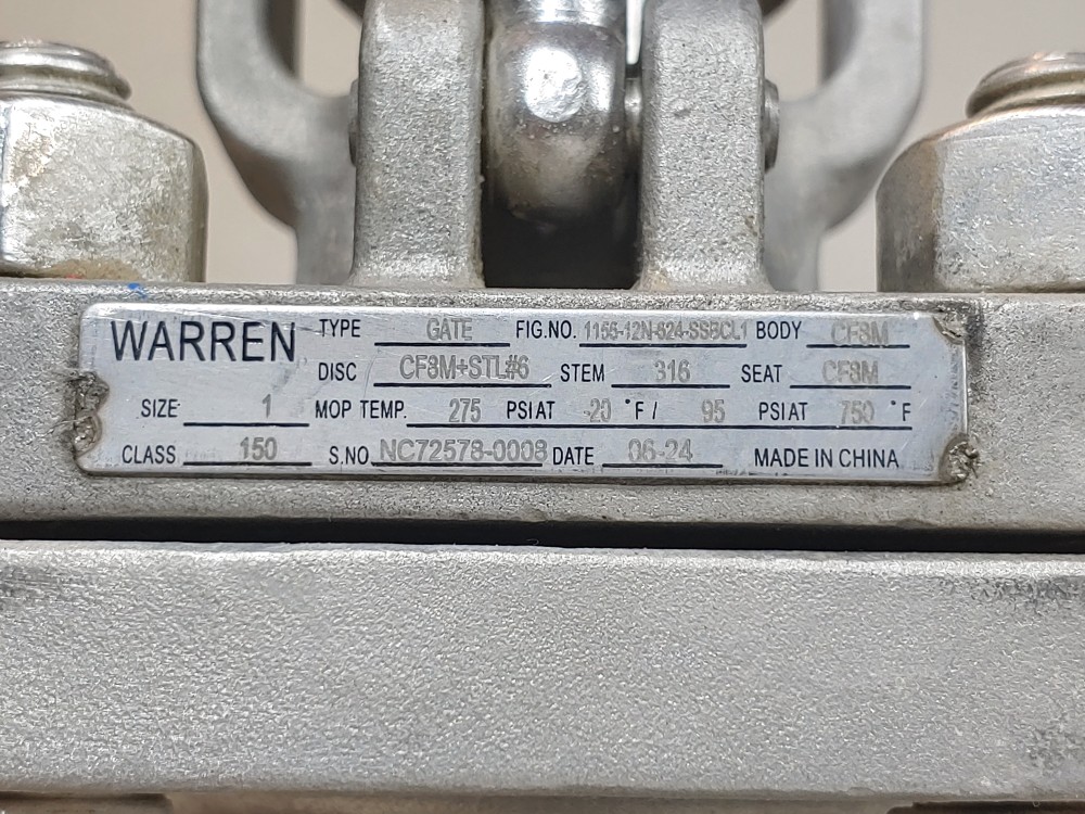 Warren 1" 150# CF8M Gate Valve Figure 1156-12N-624-SSBCL1