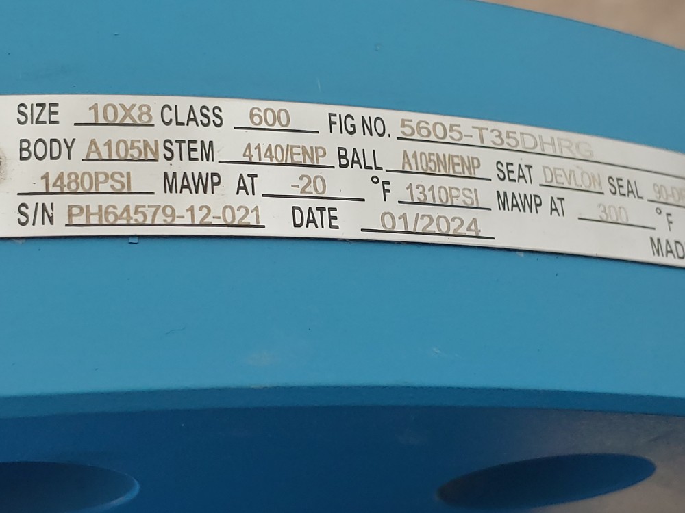 Warren Ponhan 10 "X 8" 600# RF Trunnion Ball Valve A105 Fig#: 5605-T35DHRG