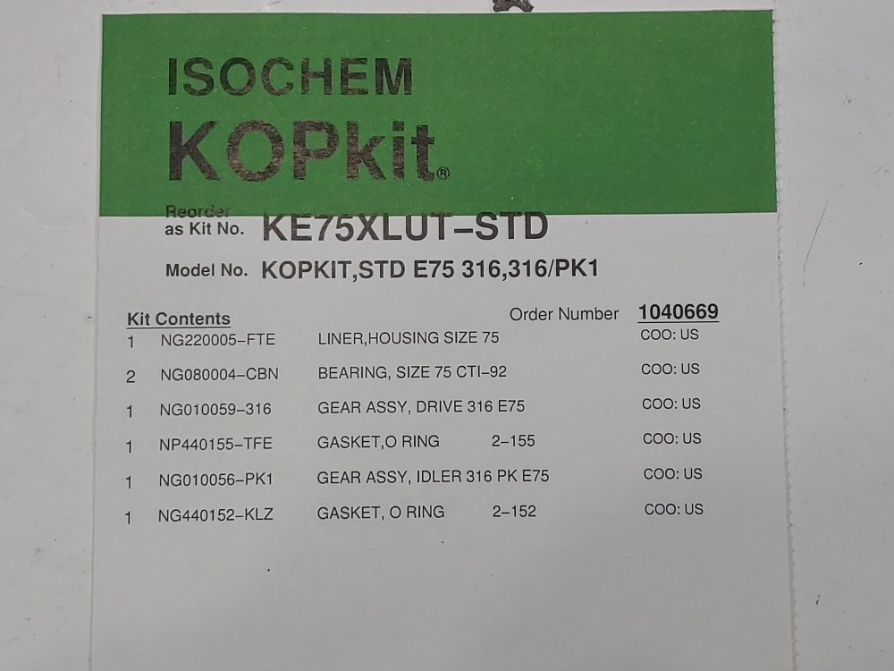 Pulsafeeder Isochem KOPKit Model#:  KOPKIT, STD E75 316, 316/PK1