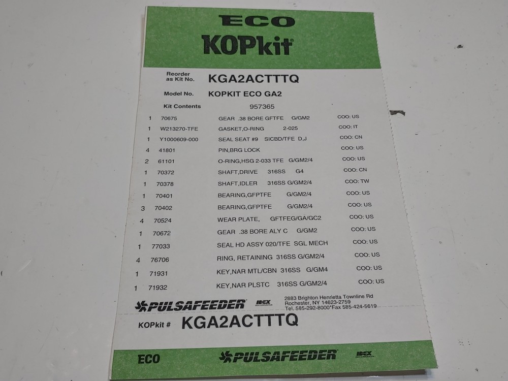 Pulsafeeder ECO KOPkit Model #KOPKIT ECO GA2 / KGA2ACTTTQ