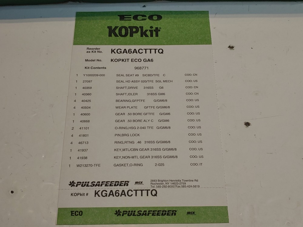 Pulsafeeder ECO Gearchem KOPkit Model# ECO GA6 / KGA6ACTTQ