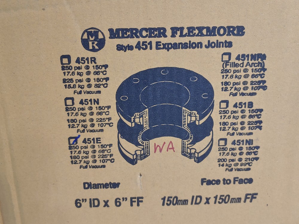 Mercer Flexmore Style 451E Expansion Joint 6" ID X 6" FF 