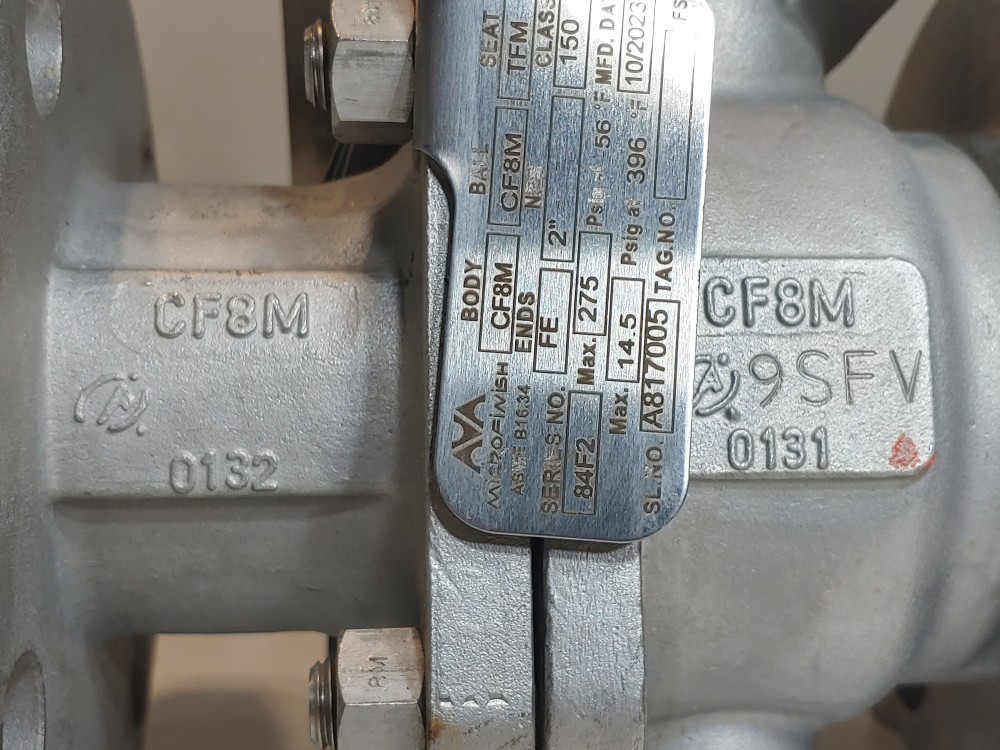 MicroFinish 84F2 Valves 2" 150# RF 2 PC Ball Valve Full Port w/ No Handle