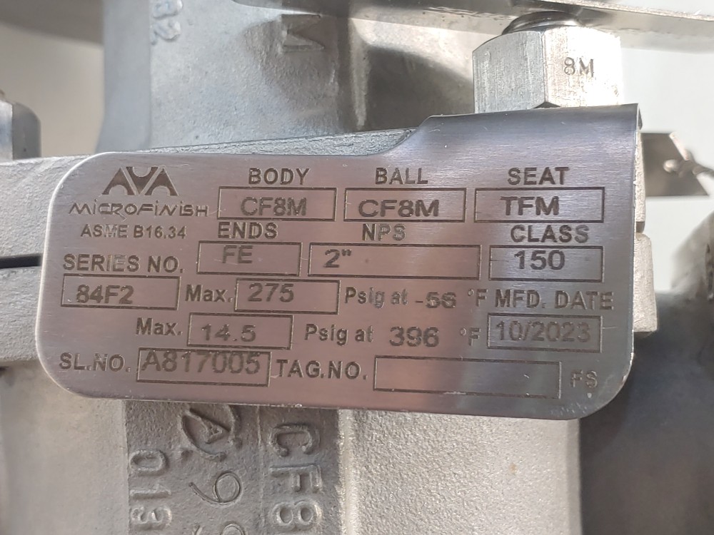 MicroFinish 84F2 Valves 2" 150# RF 2 PC Ball Valve Full Port w/ No Handle