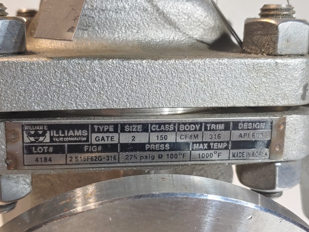 Williams 2" 150# CF8M RF Gate Valve