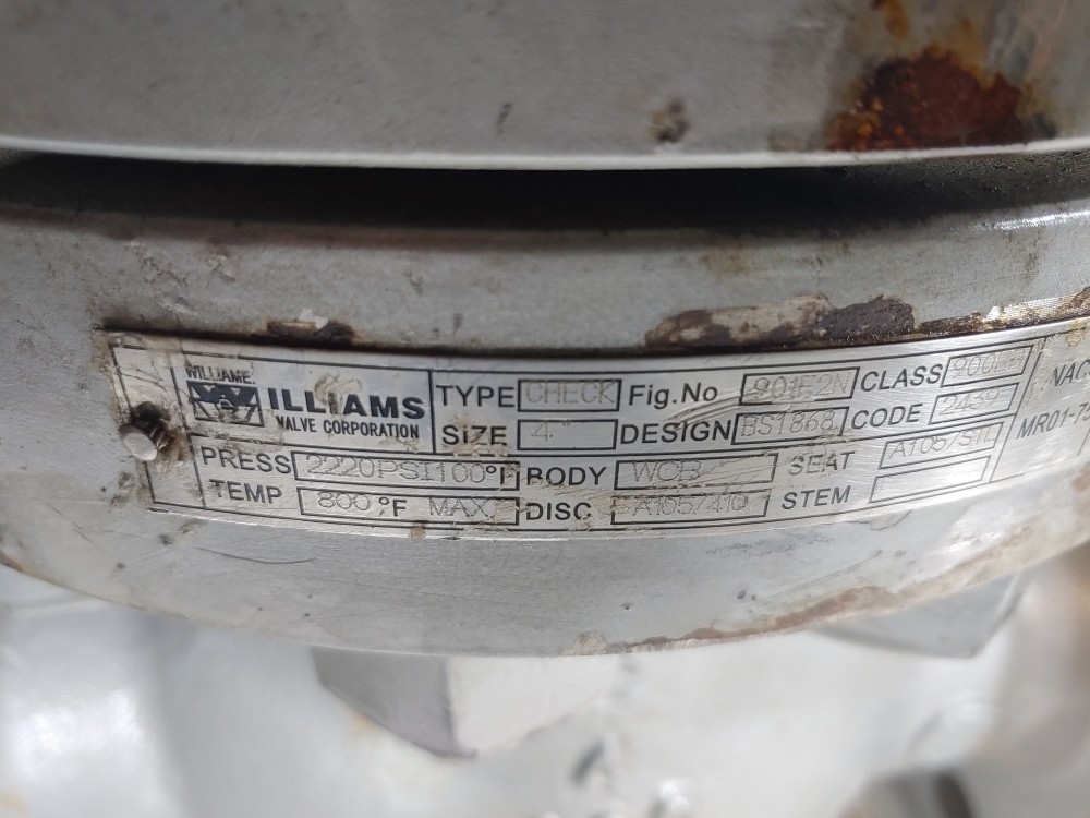 Williams 4" 900# Flanged WCB Swing Check Fig#: 901F2N