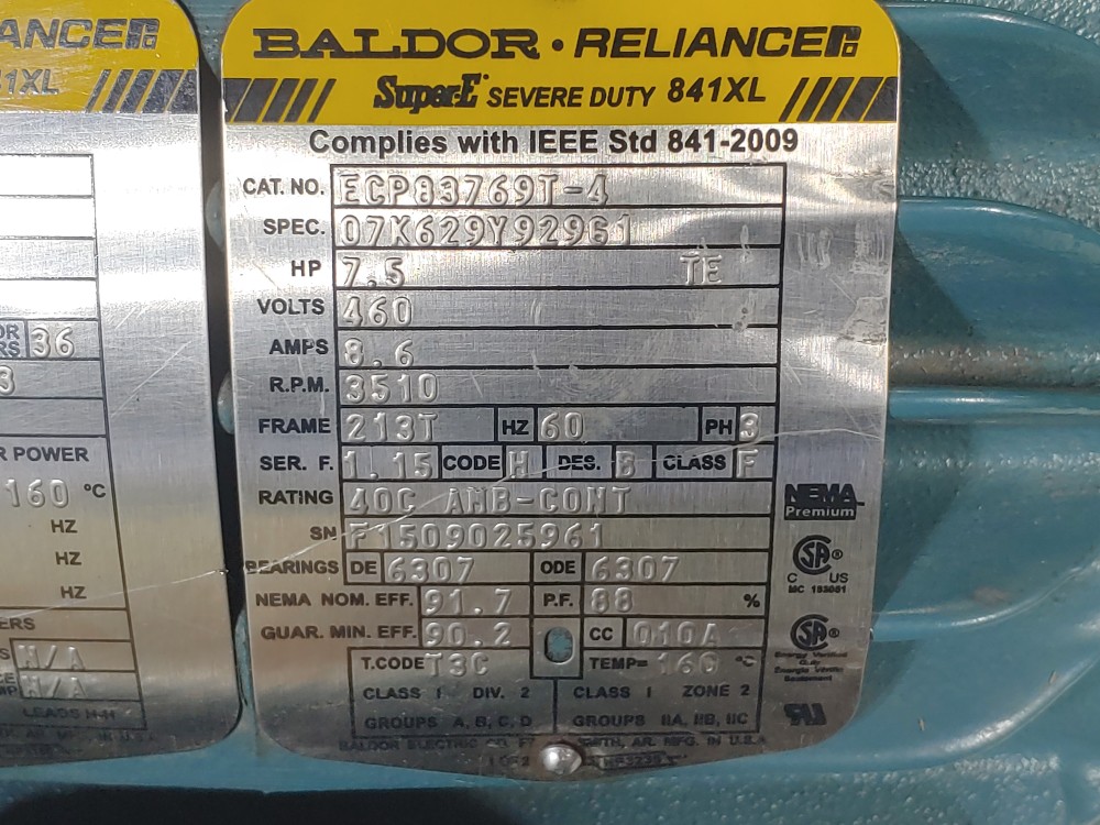Baldor Reliance 7.5 HP Electric Motor 3510 RPM Cat#: ECP83769T-4