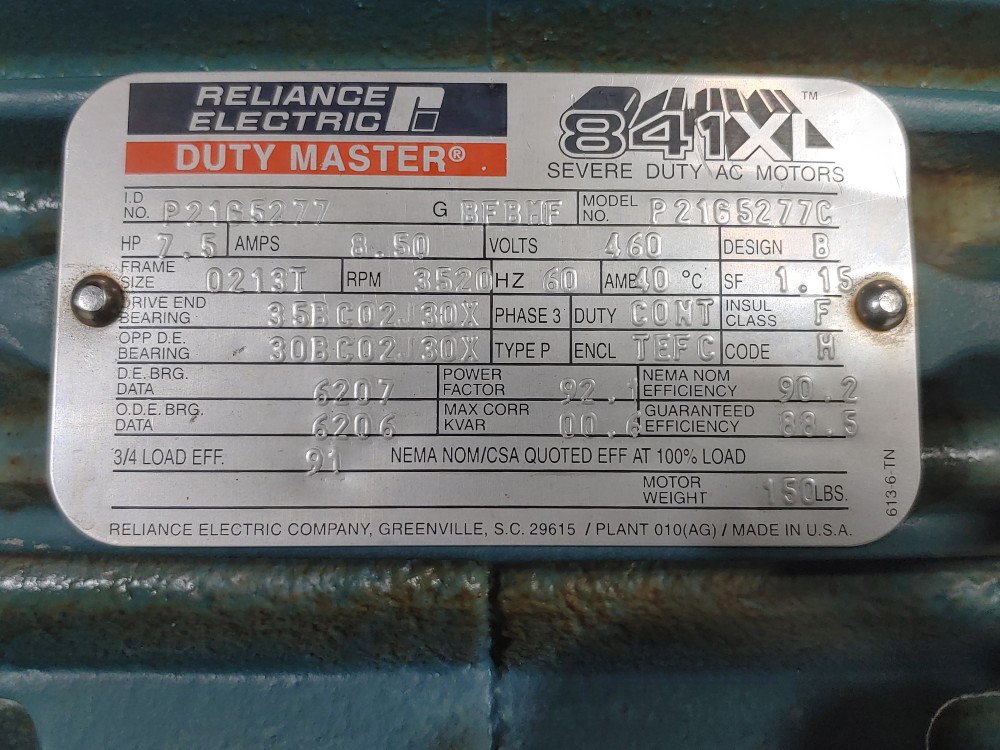 Reliance Baldor 7.5 HP Electric Motor 3520 RPM Model#: P2165277C