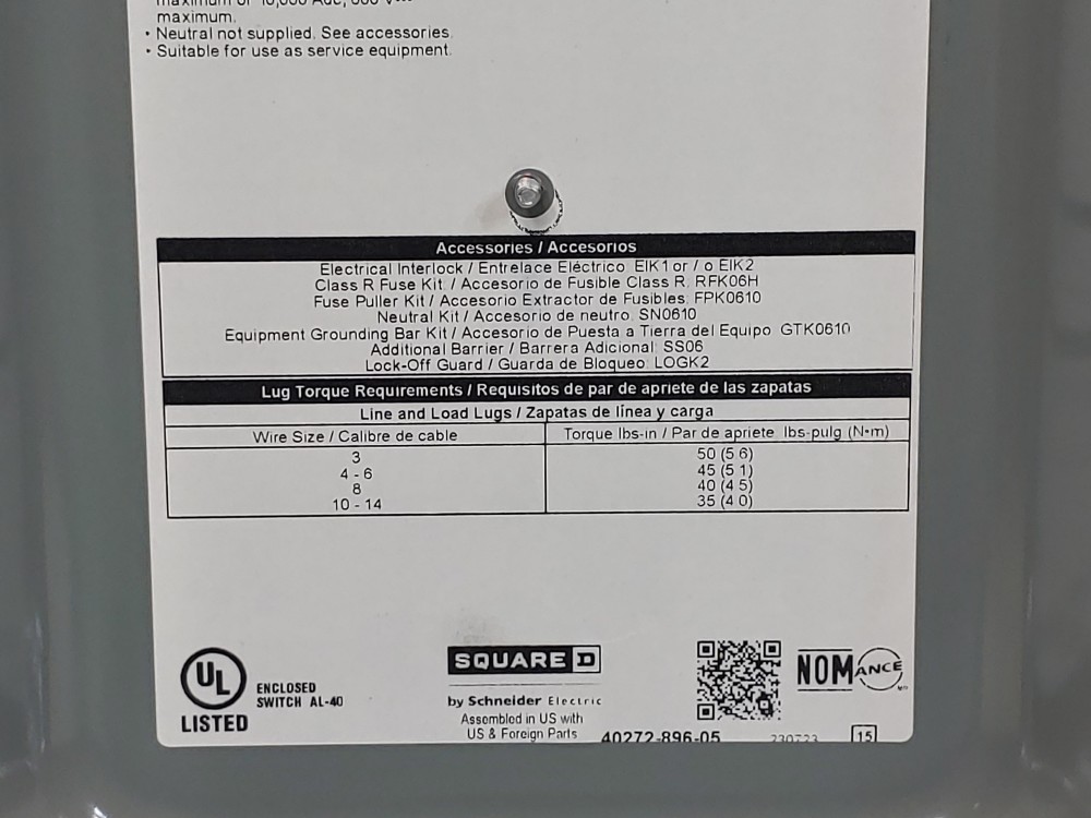 Square D H362 Heavy Duty Fusible Switch, NEMA 1