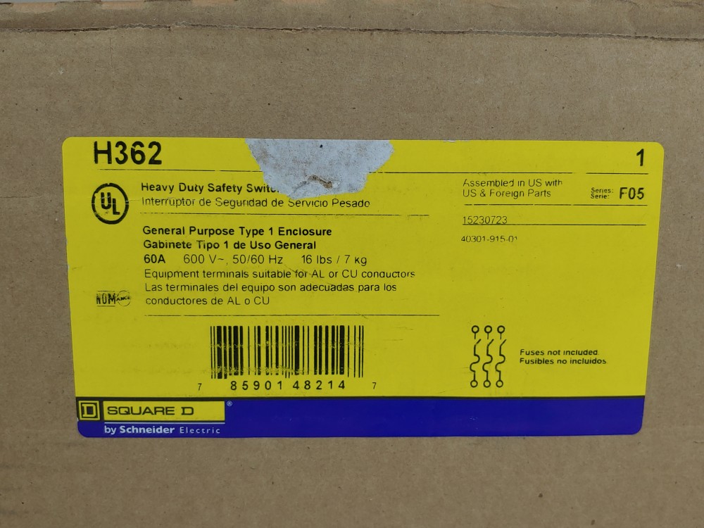 Square D H362 Heavy Duty Fusible Switch, NEMA 1