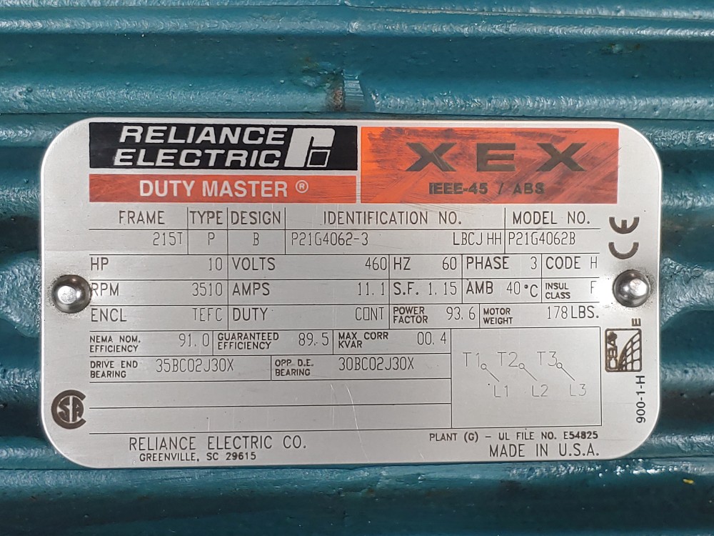 Reliance 10HP 3510 RPM Duty Master XEX Motor, P21G4062B