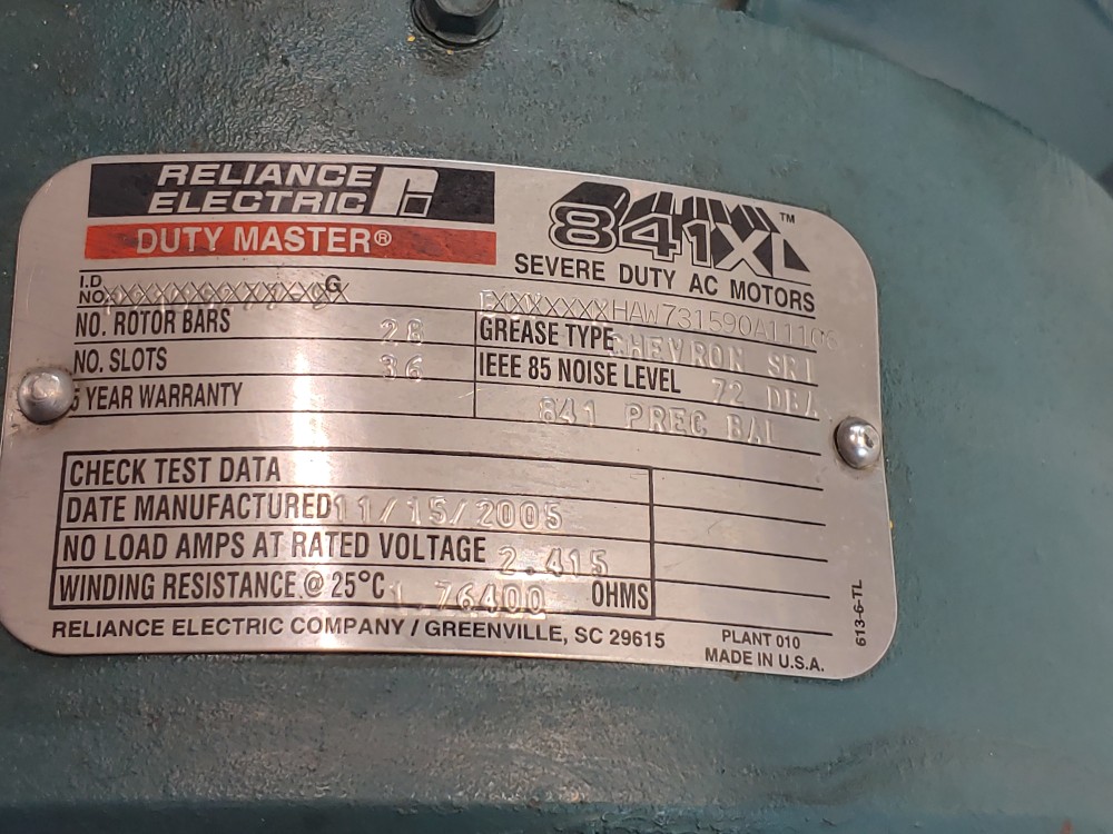 Reliance 7.5HP 841XL Severe Duty AC Motor Duty Master 3520 RPM HAW731590A11106