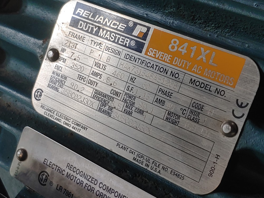 Reliance 7.5HP 841XL Severe Duty AC Motor Duty Master 3520 RPM HAW731548A51205