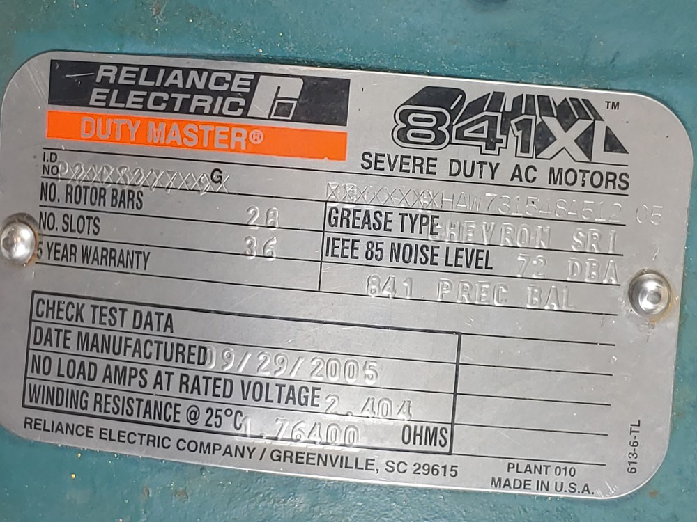 Reliance 7.5HP 841XL Severe Duty AC Motor Duty Master 3520 RPM HAW731548A51205