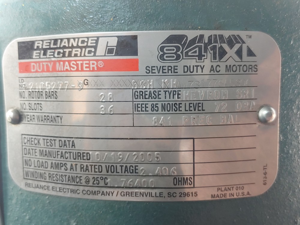 Reliance 7.5HP 841XL Severe Duty AC Motor Duty Master 3520 RPM HAW731776A5306