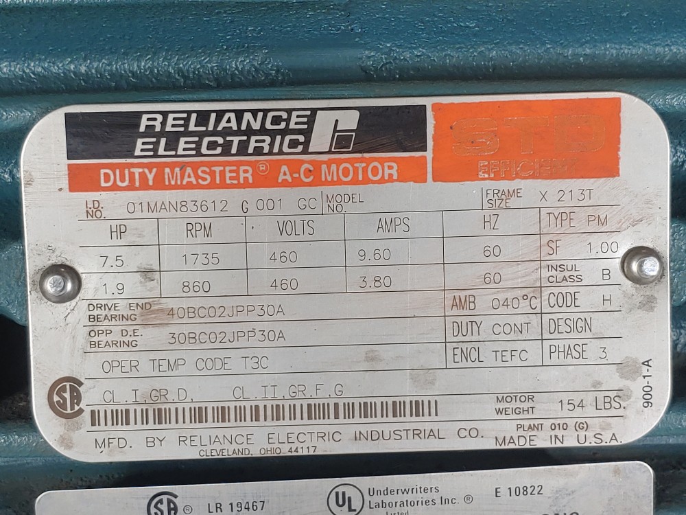 Reliance 7.5HP 841XL Duty Master A-C Motor 01MAN83612