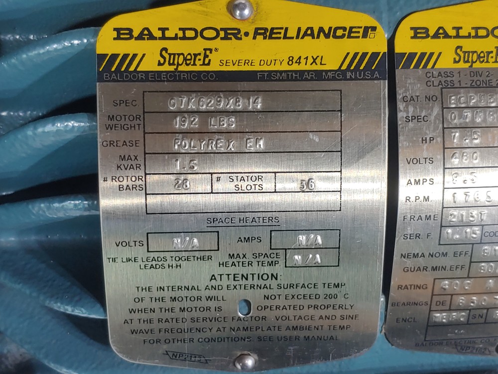 Baldor Reliance 7.5 HP Super-E Severe Duty 841XL 1765 RPM Motor ECP83770T-4