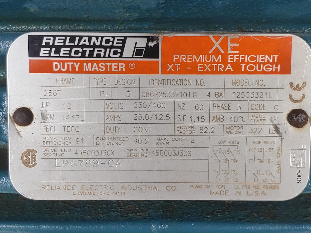 Reliance Baldor 10HP XE Premium Efficient XT- Extra tough Duty Master P25C3321L