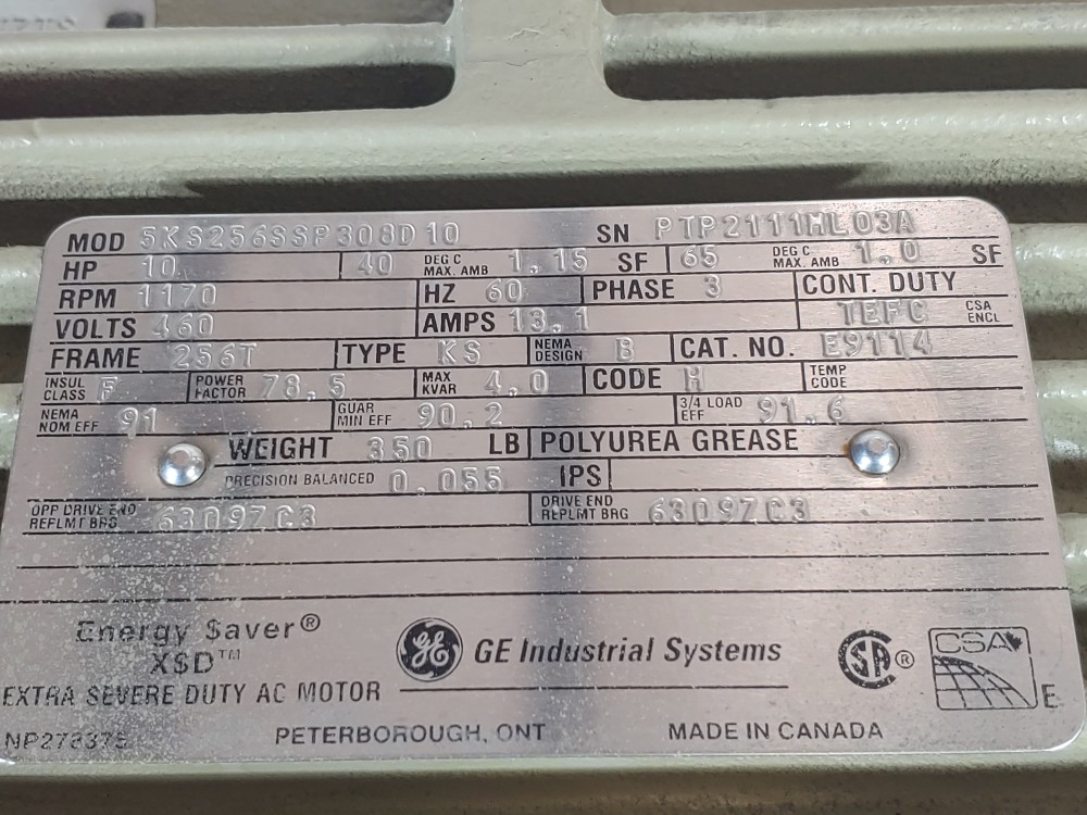 GE 10HP Energy Saver Severe Duty Motor 5KS256SSP308D10