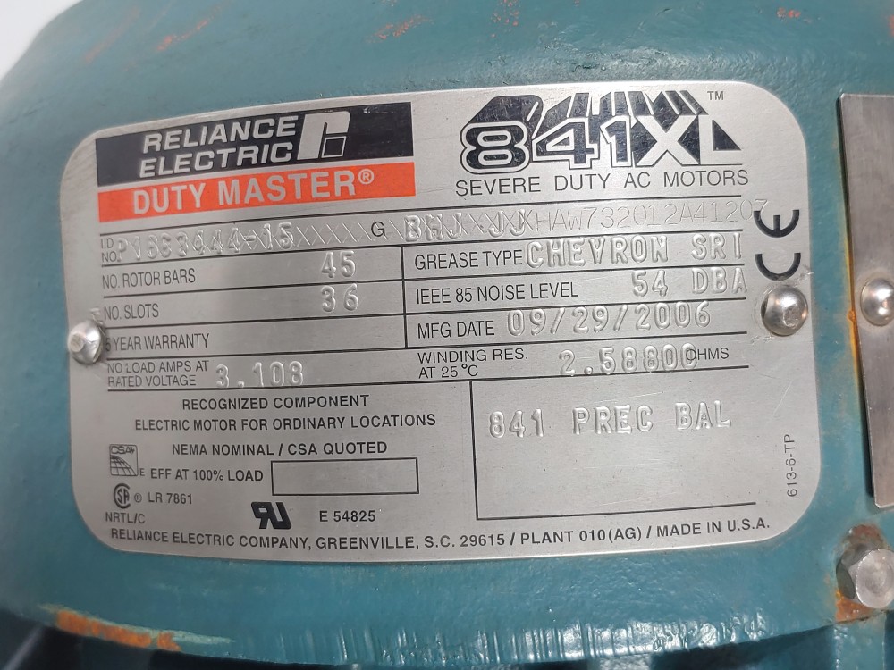 Reliance 5HP 841XL Severe Duty AC Motor Duty Master 1750 RPM HAW732012A41207