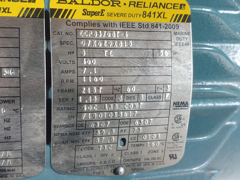 Baldor Reliance 5HP Super-E Severe Duty 841XL 1160RPM ECP83768T-4