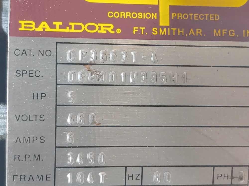 Baldor Reliance 5HP Severe Duty 3450 RPM Motor CP3663T-4