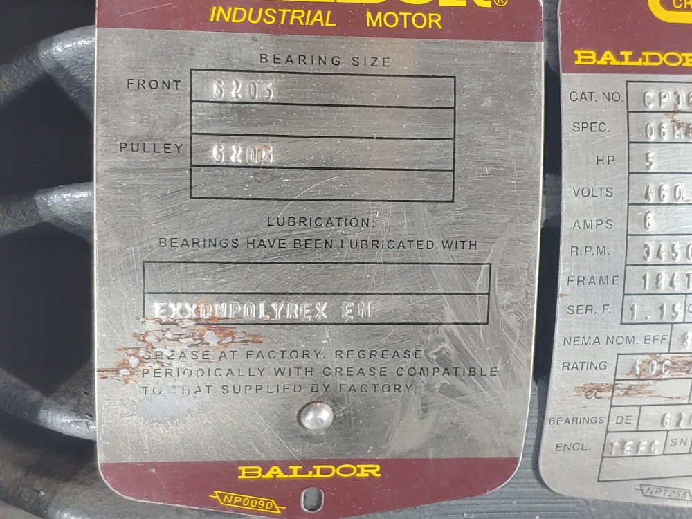 Baldor Reliance 5HP Severe Duty 3450 RPM Motor CP3663T-4