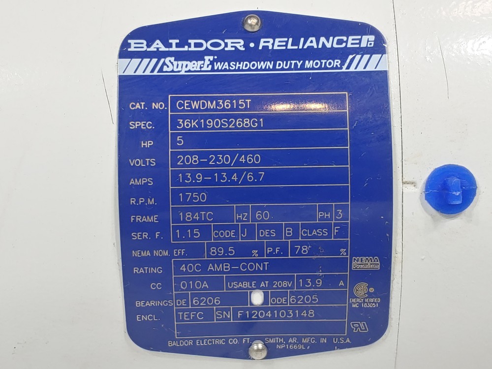 Baldor Reliance 5HP Severe-E Washdown Duty Motor 1750 RPMS CEWDM3615T