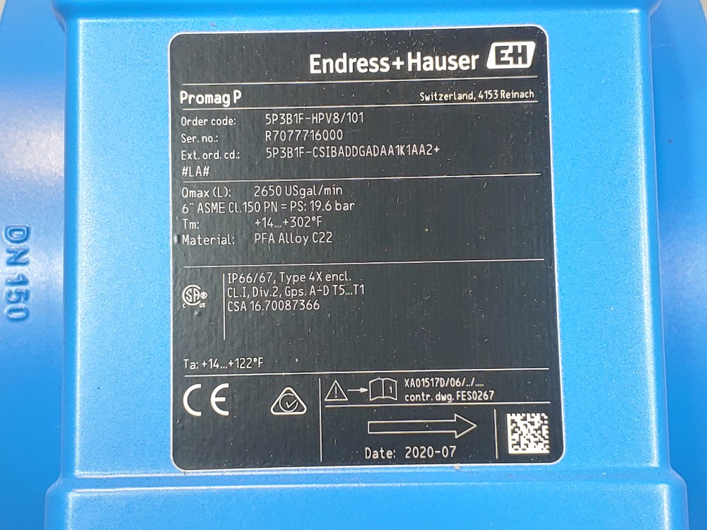 Endress Hauser Promag P 300 Flowmeter 5P3B1F-CSIBADDGADAA1K1AA2+#LA#
