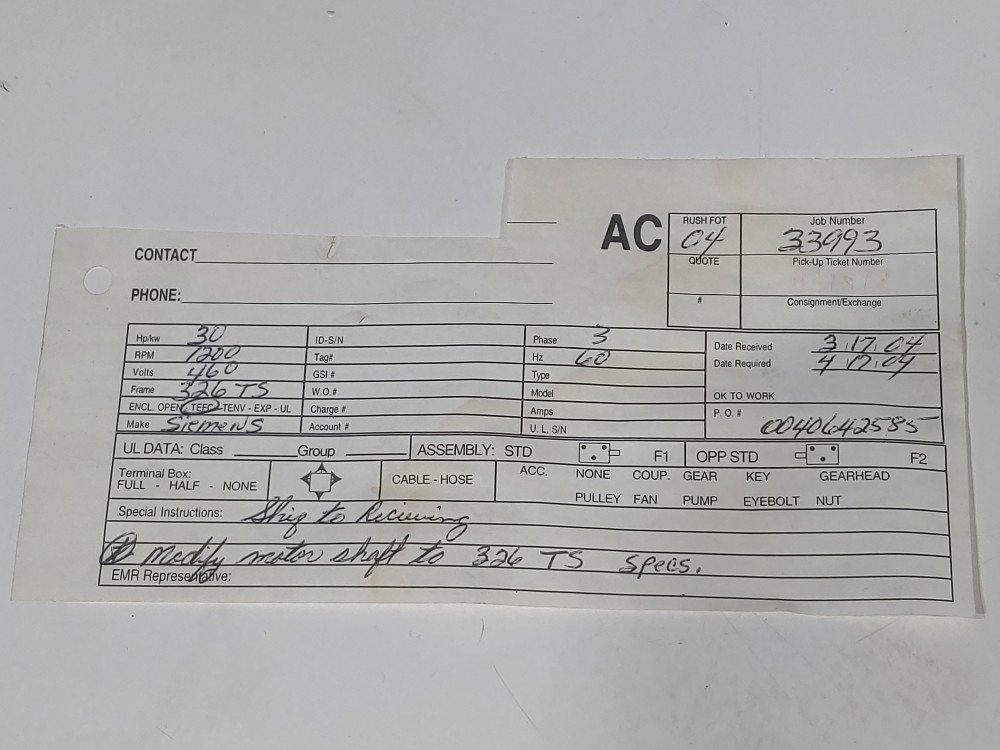 Siemens 30 HP Electric Motor Type: RGZESD RPM 1180 