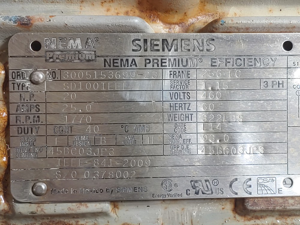 Flowserve Innomag A70-4X3X10" H Sealless Centrifugal Pump W/ Siemens 20HP 