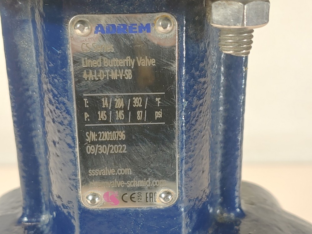 Adrem 4" Lined Wafer Butterfly Valve 4-A-L-D-T-M-V-SB