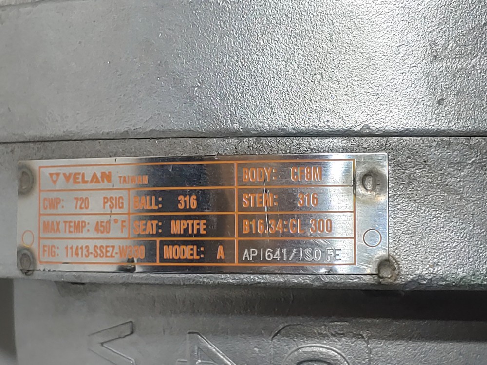 Velan 4" 300# CF8M 2P Ball Valve FIG#: 11413-SSEZ-W330