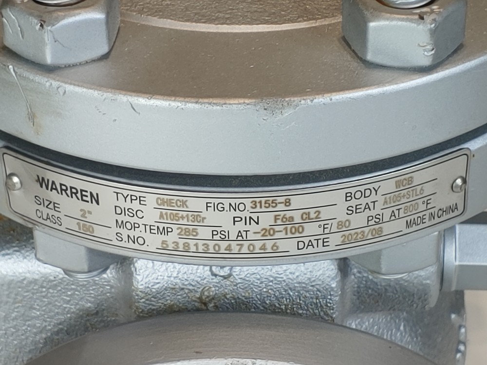 Warren 2" 150# RF Flanged WCB Check Valve Figure#: 3155-8