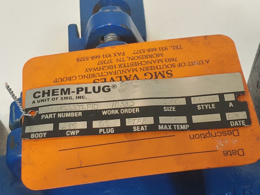 SMG Chem-plug 2" 150# Flanged Plug Valve Style: F12W PN: 02.0V022JLF1D