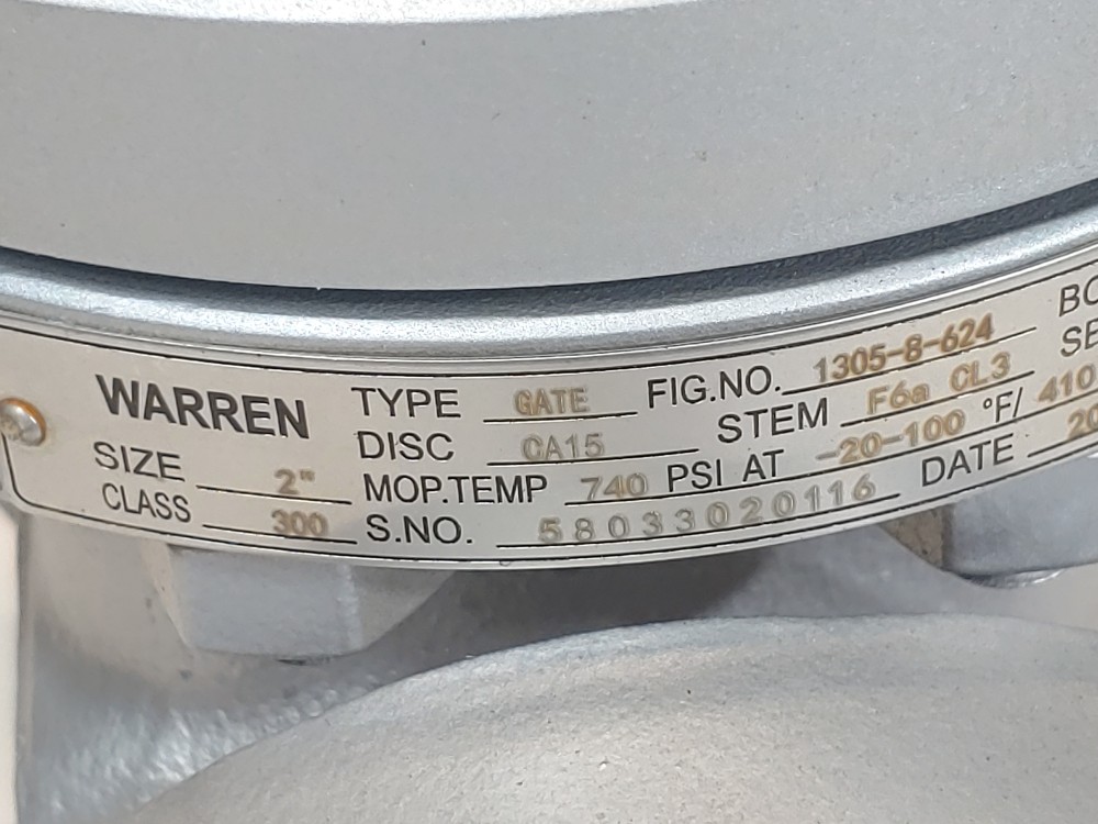 Warren 2" 300# WCB RF Gate Valve Figure # 1305-8-624