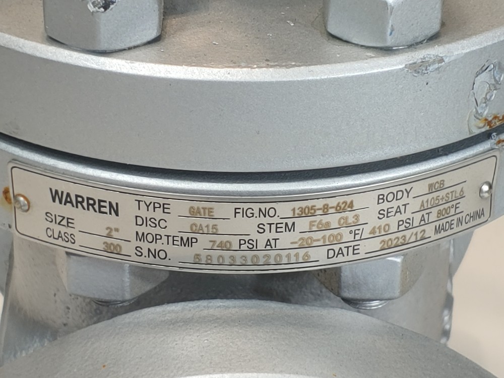 Warren 2" 300# WCB RF Gate Valve Figure # 1305-8-624